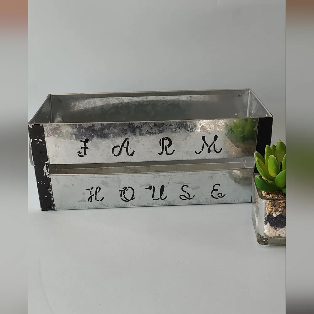 Tray Galvanized Square With Handle  New Out Tags